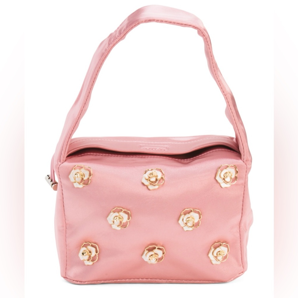 Pink Floral Appliqué Shoulder Bag